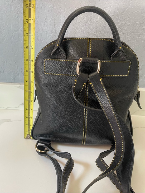 Dooney & Bourke Black Pebbled Leather Backpack with Yellow Stitching